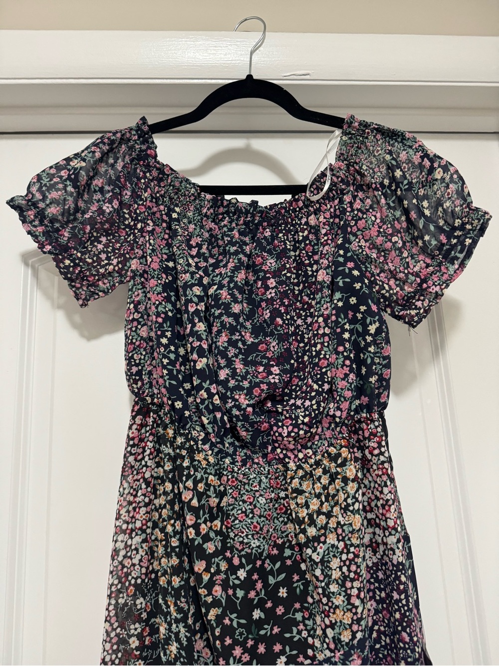 Lulus Neva Navy Blue Floral Print Off-the-shoulder Maxi Dress - Size L - Picture 7 of 14